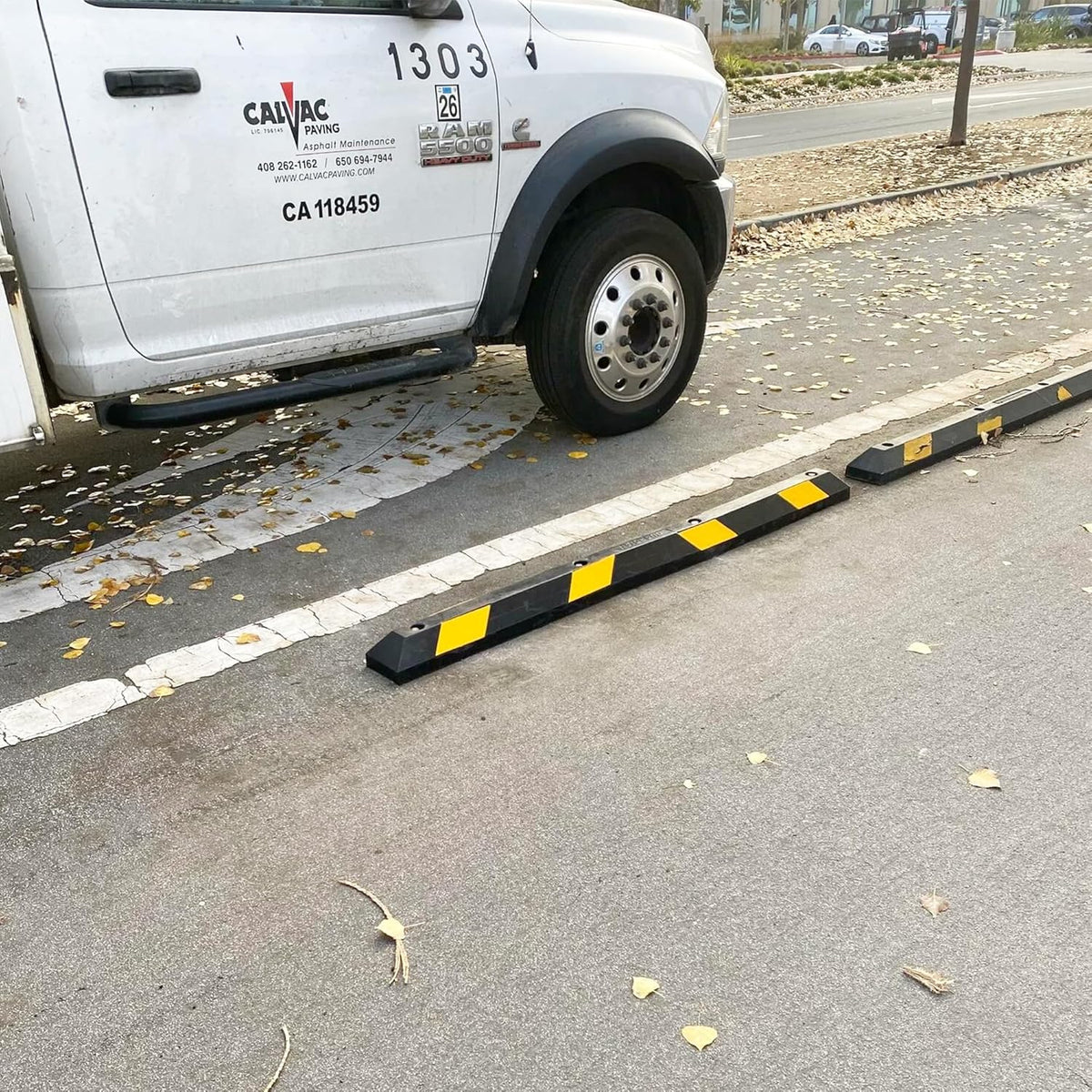 Guardian Parking Stop, 6 Foot Long Rubber Curb with Mounting Holes, Black/Yellow - Highly Visible Accessory for Job Sites & Garages