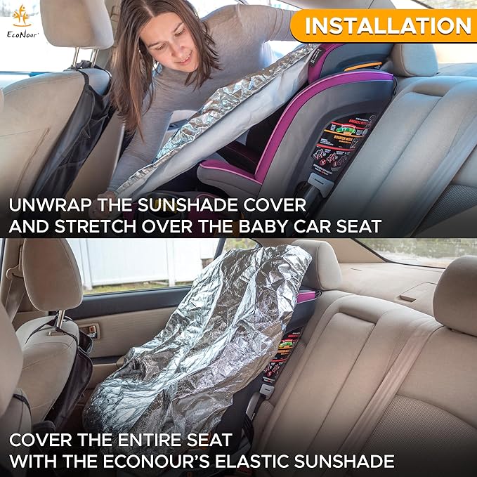EcoNour Baby Car Seat Sun Shade Cover | Infant Carseat Heat Protector Keeps Toddler Seat at a Cool Temperature | Reflective car seat Sunshade Blocks Out Heat | Baby Travel Accessories