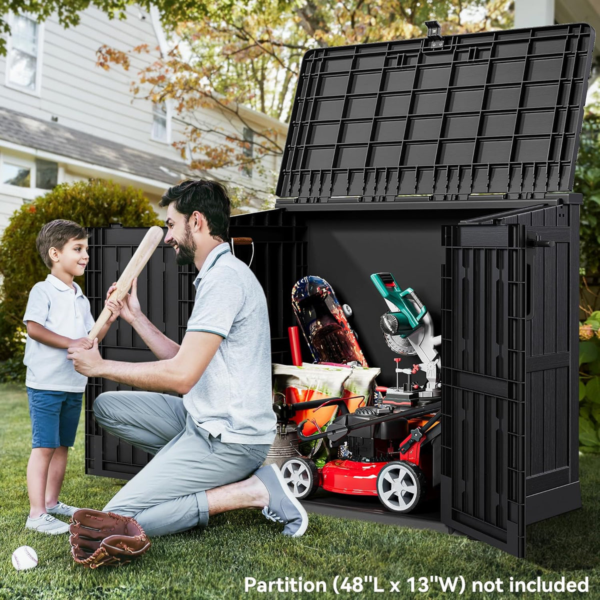 YITAHOME Light Gray Resin Tool Shed, 36 Cu Ft Waterproof Outdoor Horizontal Storage, Weather-Resistant Utility Shed with Air Vent for Trash and Lockable Doors, Garden Tools