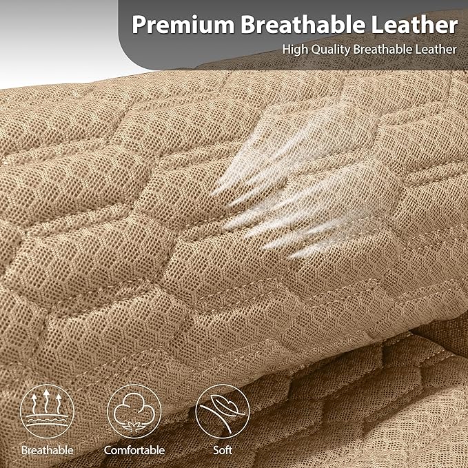 CAR PASS 3D Foam Mesh Leather Car Seat Covers Full Set, Tan Breathable Mesh Faux Leather Seat Covers for Car, Universal Fit for SUV Truck Sedan Automotive, Armrest Airbag Compatible, All Beige