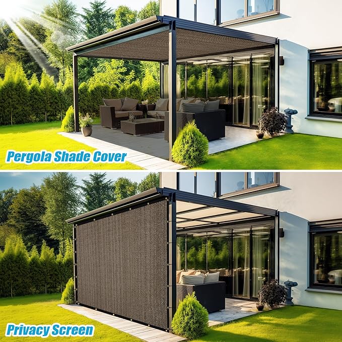 Amagenix 90% Shade Fabric 9'X 19' Mocha Sun Shade Cloth with Grommets for Pergola Replacement Shade Cover Canopy, Heavy Duty, Cable Zip Ties Included (We Customized)