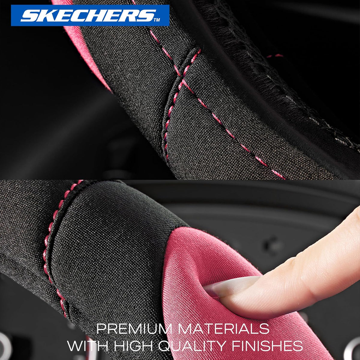 Skechers Pink Steering Wheel Cover, Memory Foam Car Steering Wheel Cover,14.5-15inch Anti-Slip Safety Comfortable Desgin, Universal Accessory for Diverse Cars, Truck,SUV (Black & Pink)
