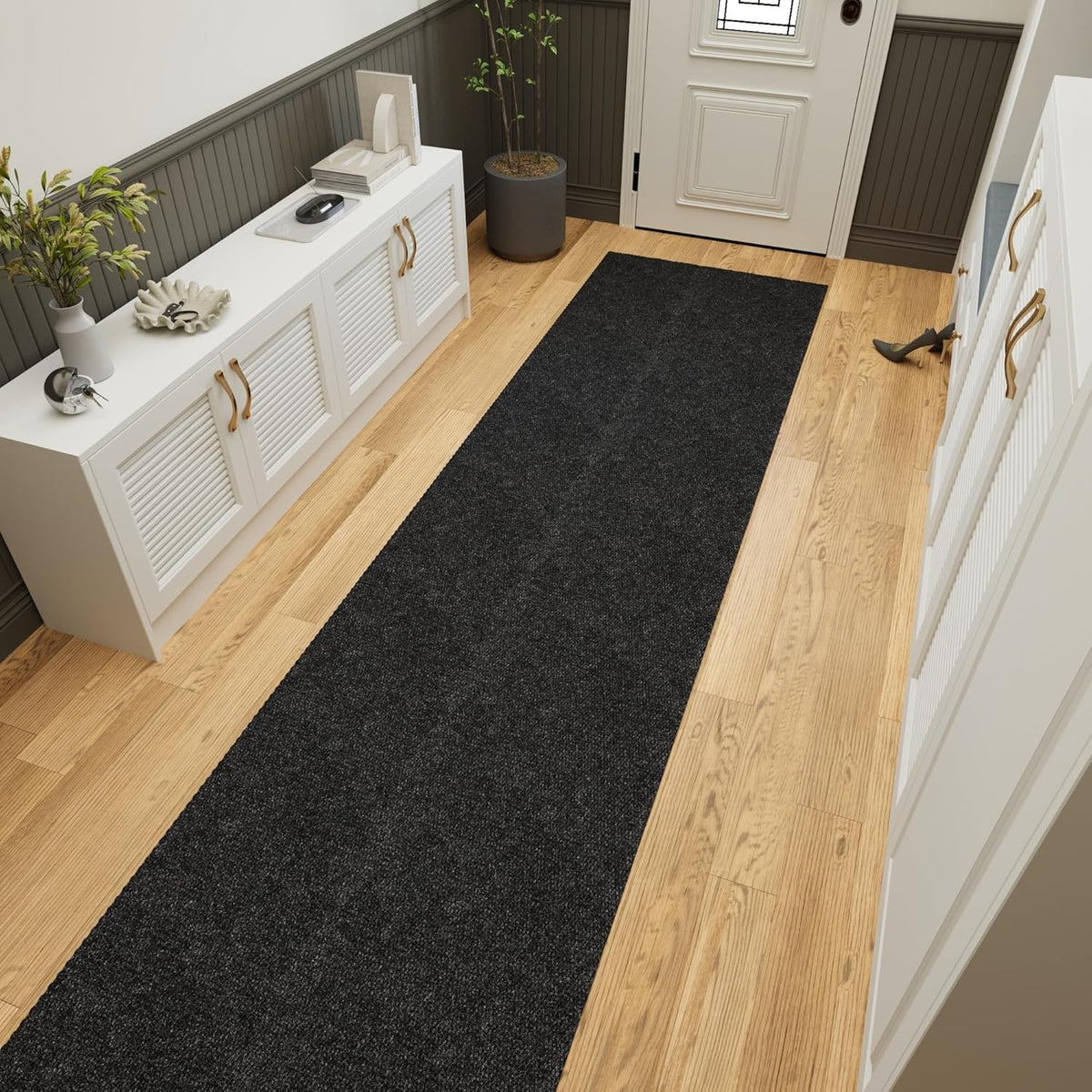 Ottomanson 2' x 28' Hallway Runner with Scraper Pile Extra Durable Non-Slip Rug Mat for Indoor & Outdoor Use - Ideal for Kitchen, Entryway, Patio & Garage - High-Traffic Carpet, Black