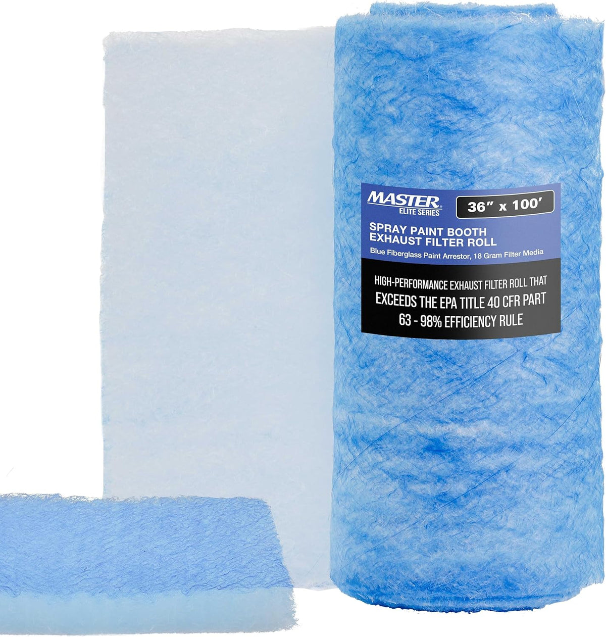 Master Airbrush Elite Paint Spray Booth Exhaust Filter Roll 36" x 100' - 18 Gram Heavy-Duty Fiberglass Paint Arrestor for Filtering Overspray Particles in Auto Body Shops & Refinish Booths