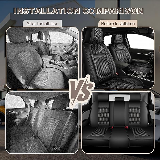 TTX LIGHTING for Subaru Crosstrek 2016-2026 Car Seat Covers, Breathable Ice Silk & Leather Seat Protector, Cool & Anti-Sweat for Long Driving, Airbag Compatible, 5 Seats Full Set (Black)