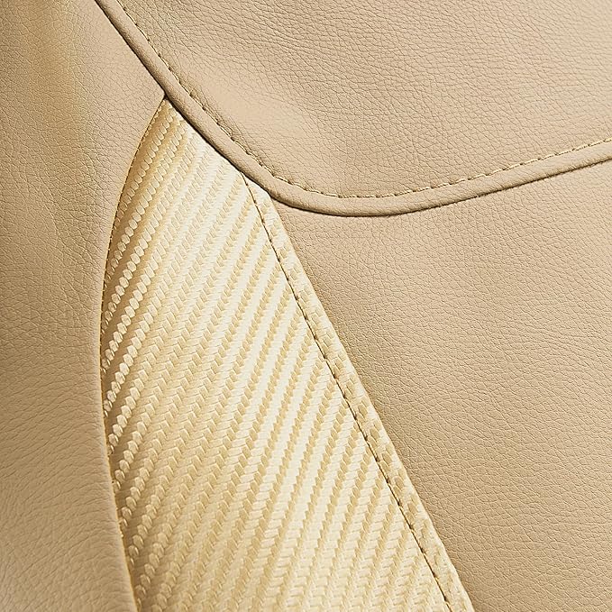 Flying Banner car seat Covers Protects Water Proof Faux Leather Carbon Fiber Fronts Golden Beige (Beige Golden, Front Pair)