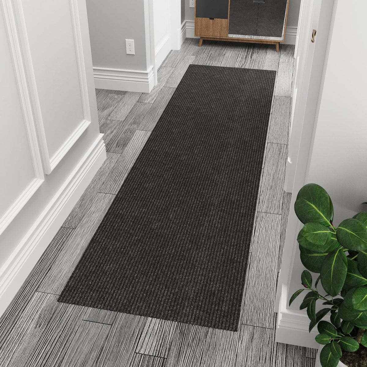 Ottomanson 2' x 10' Hallway Runner with Scraper Pile Extra Durable Non-Slip Rug Mat for Indoor & Outdoor Use - Ideal for Kitchen, Entryway, Patio & Garage - High-Traffic Carpet, Black