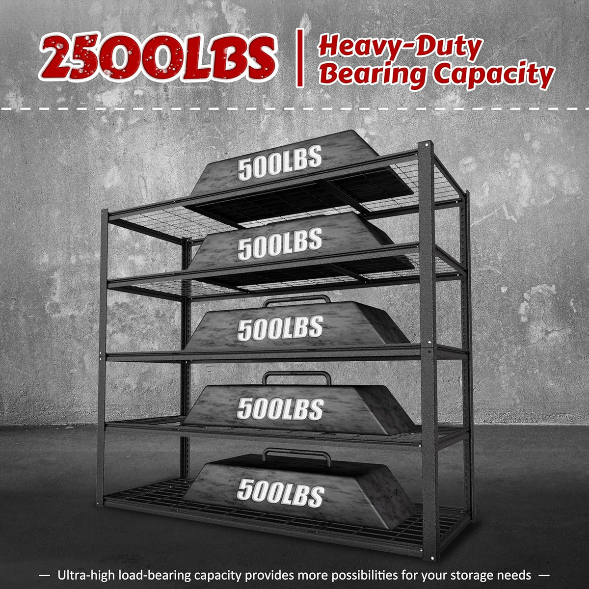 MUPATER 48" W x 20" D x 72" H Metal Storage Shelves, Garage Shelving Unit, Standing Utility Shelf Racks, 5 Tier Shelves and Adjustable Shelves for Garage Kitchen Warehouse
