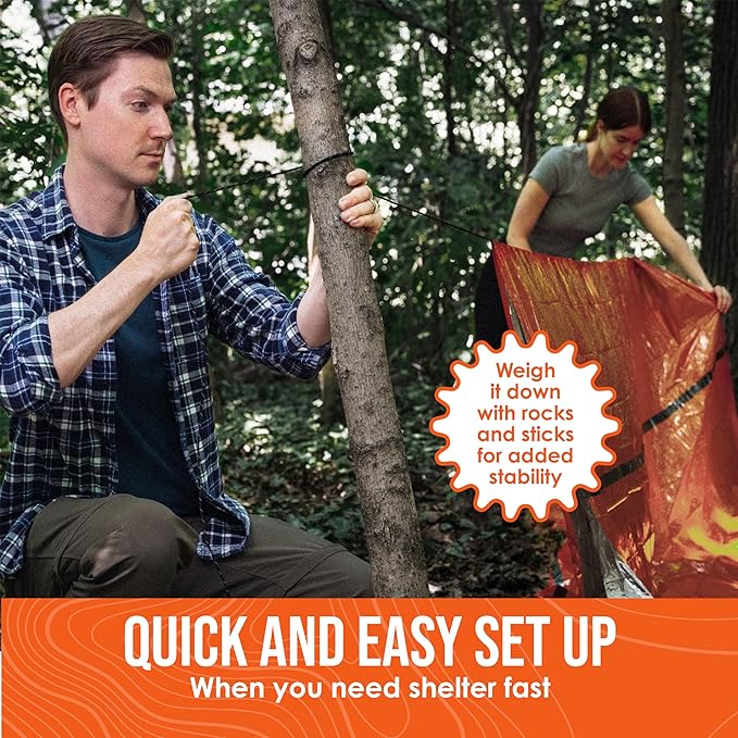Go Time Gear Survival Life Tent • 2 Person Mylar Emergency Shelter Tube Tent + Paracord • All-Weather Protection for Camping, Hiking, & Survival Kits • Includes Emergency Whistle