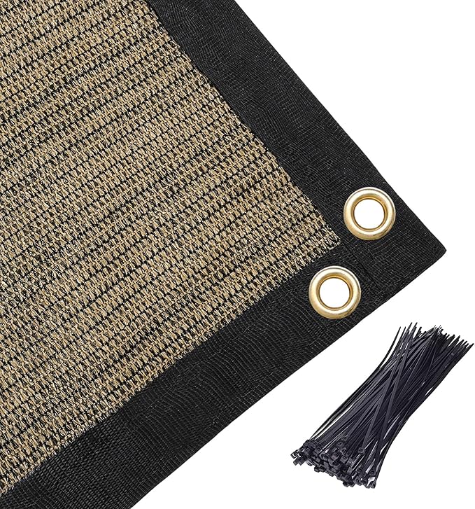 Amagenix 90% Shade Fabric 11'X 12' Mocha Sun Shade Cloth with Grommets for Pergola Replacement Shade Cover Canopy, Heavy Duty, Cable Zip Ties Included (We Customized)