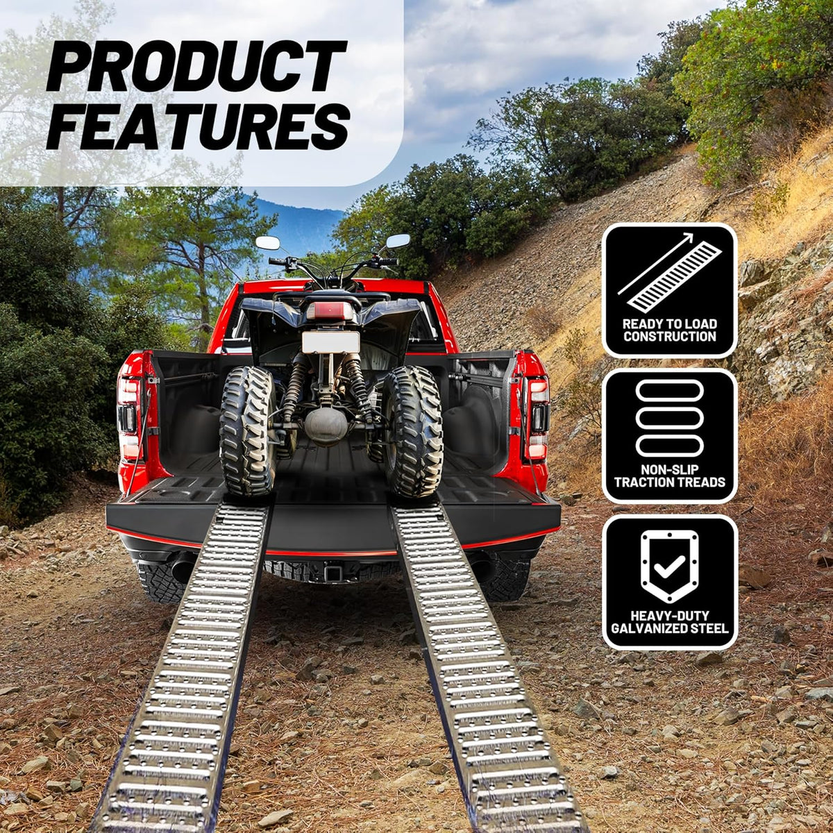 Rockland 84" x10" Steel Truck Ramps, 1000 LBS Capacity, Portable Trailer Ramps for Motorcycles, Ebikes, Dirtbikes and ATVs, Heavy Duty Loading Ramps Ideal for Trailer Pickup Truck, 2 Pcs