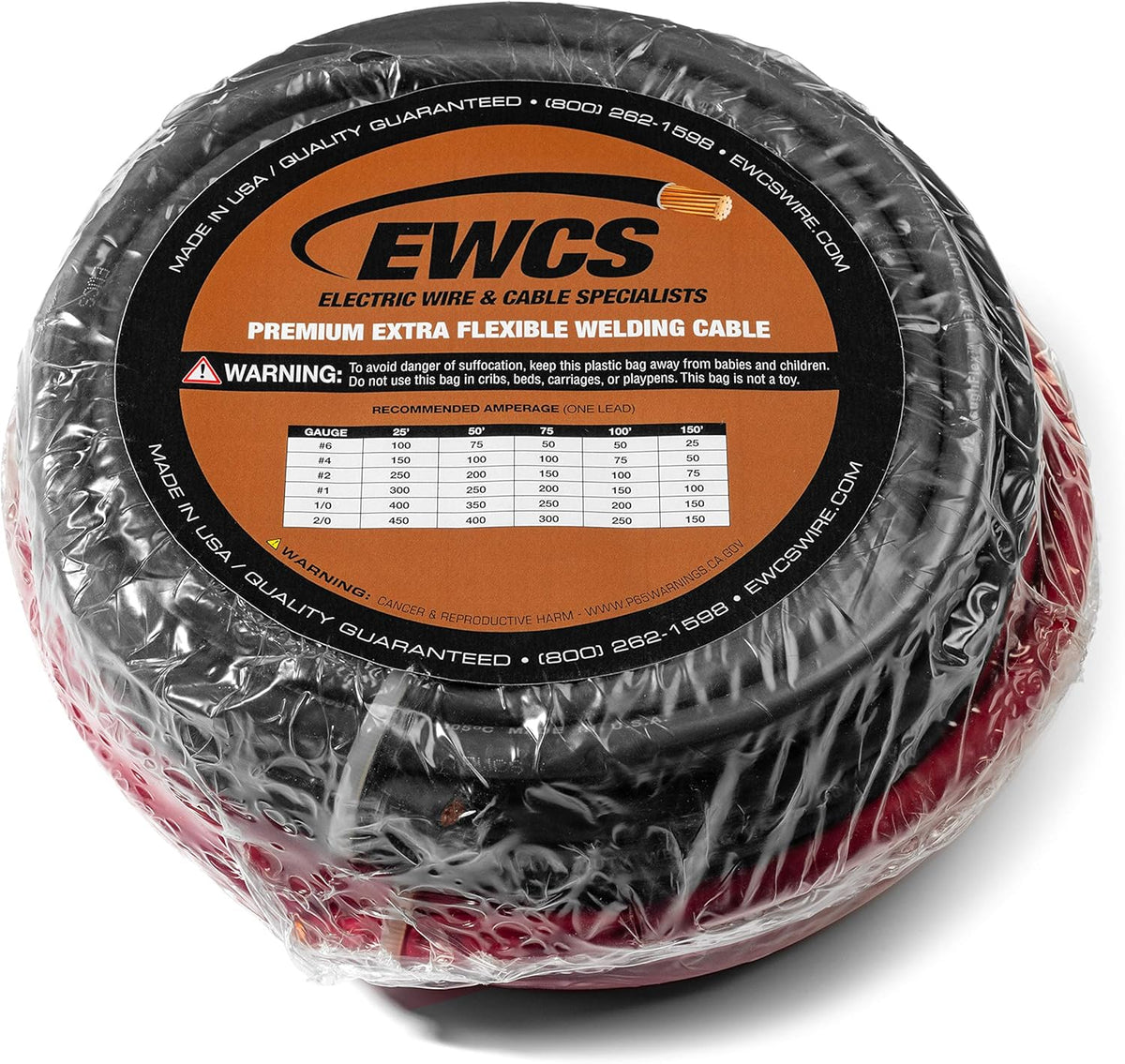 1/0 Gauge EWCS Brand - 15 Feet Each Black + Red - 100% Copper Premium Industrial Grade Extra Flexible Welding Cable 600 Volt Black+Red Combo Pack