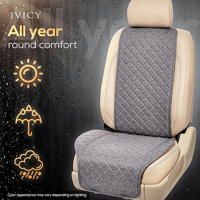 IVICY Faux Linen Front Car Seat Cover – Durable, Non-Slip Seat Protector for Cars – 1 Unit, Cool Gray