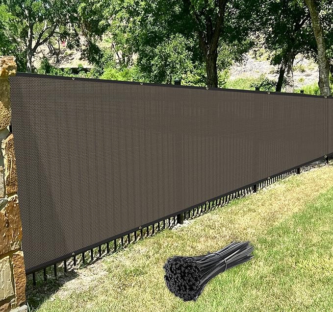 Windscreen4less Privacy Fence Screen Heavy Duty Windscreen Fencing Mesh Fabric Shade Net Cover with Brass Grommtes for Outdoor Wall Garden Yard Pool Deck, 8'x94' Brown
