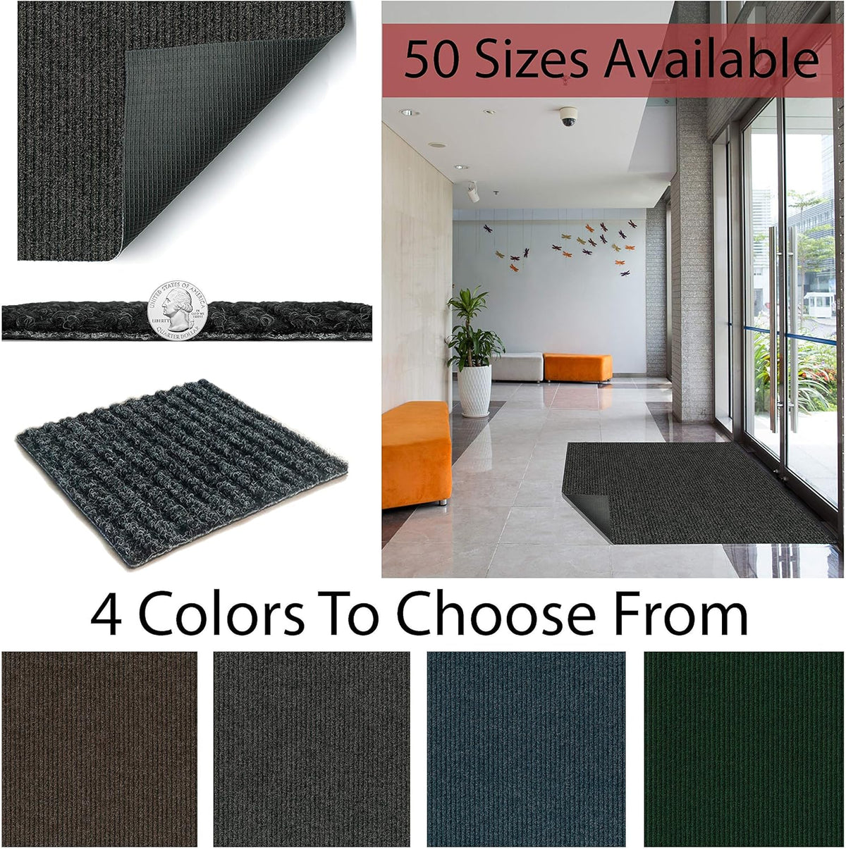 KOECKRITZ Heavy Duty Durable All Weather Indoor/Outdoor Non Slip Entrance Mat Rugs and Runners for Office Business Building Home Garage Front Door (5' x 11', Brick)