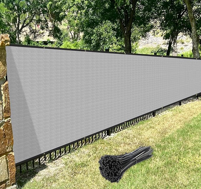 Windscreen4less Privacy Fence Screen Heavy Duty Windscreen Fencing Mesh Fabric Shade Net Cover with Brass Grommtes for Outdoor Wall Garden Yard Pool Deck, 8'x94' Light Gray