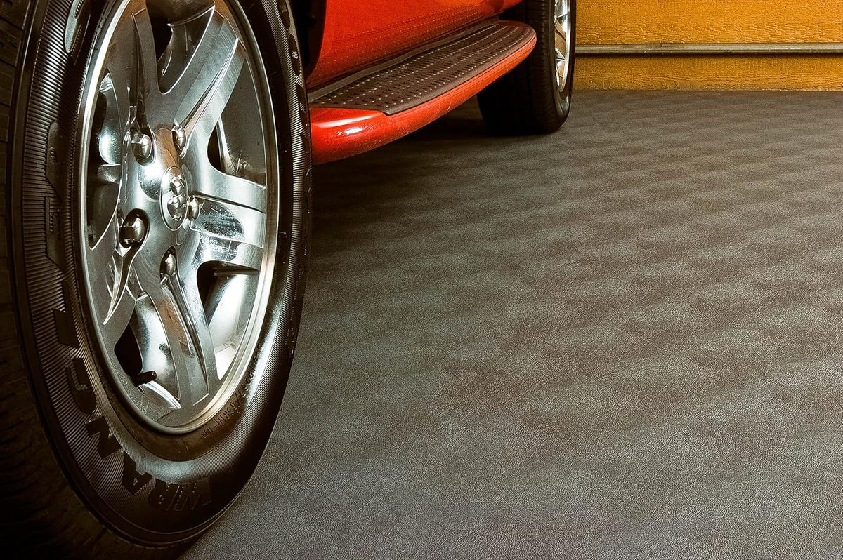 G-Floor Seamless Sheet Vinyl Shed Flooring Cover with Bonded Fibrous Backing - Levant Pattern (8' x 8', Slate Grey)