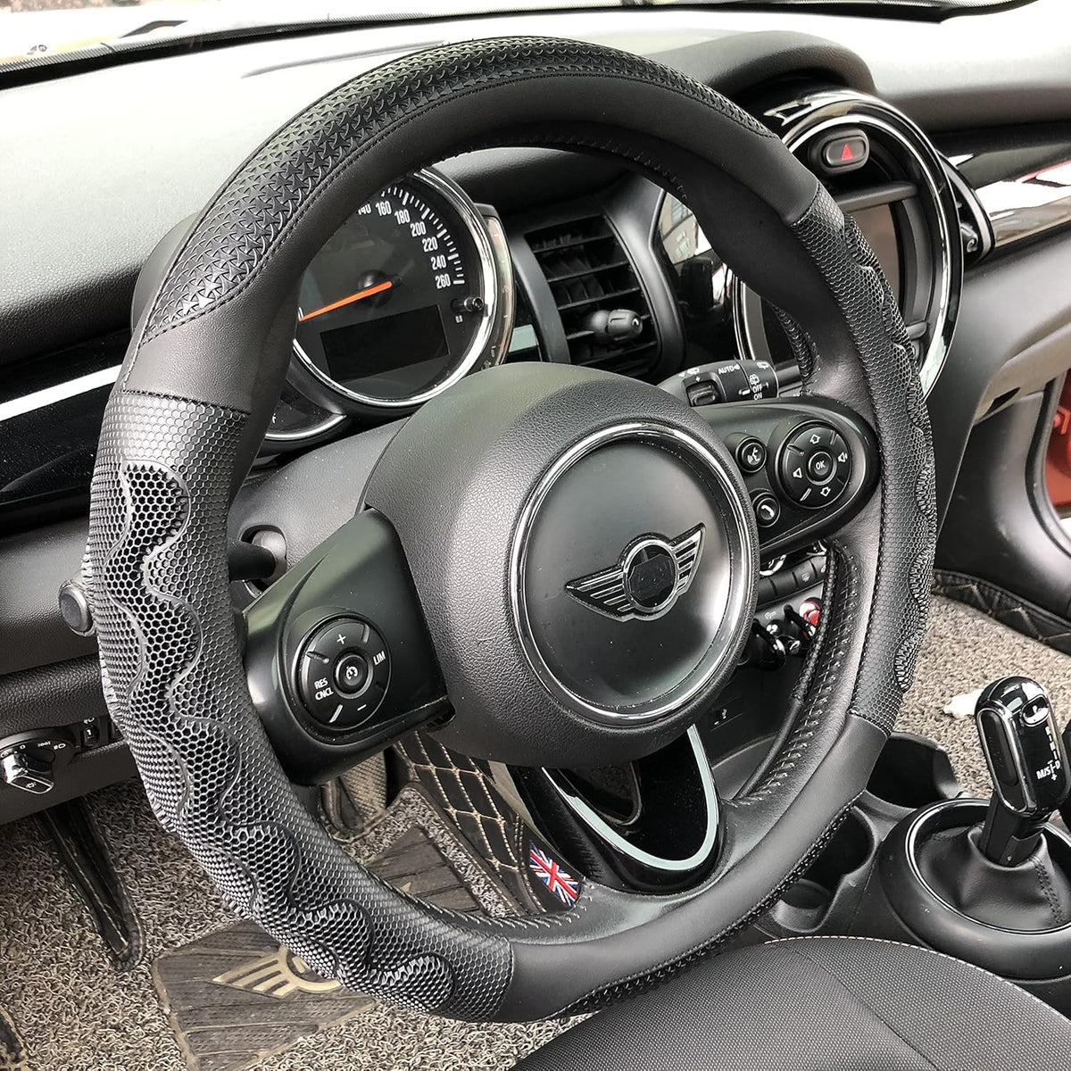 PINCTROT Small Size Steering Wheel Cover Great Grip with 3D Honeycomb Anti-Slip Design, 14 Inch (All Black)