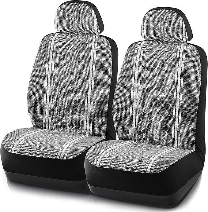 Road Comforts Baja Blanket Seat Covers Gray Diamond Bucket Seat Covers Low Back - Jacquard Fabric, Airbag Compatible, Universal Fit for Cars, Trucks, SUVs, and Vans