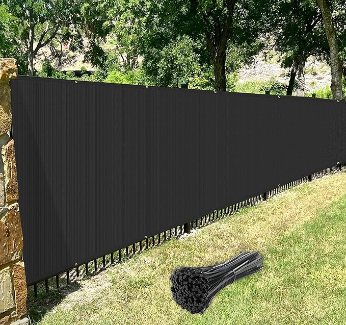 Windscreen4less Privacy Fence Screen Heavy Duty Windscreen Fencing Mesh Fabric Shade Net Cover with Brass Grommtes for Outdoor Wall Garden Yard Pool Deck, 8'x92' Black