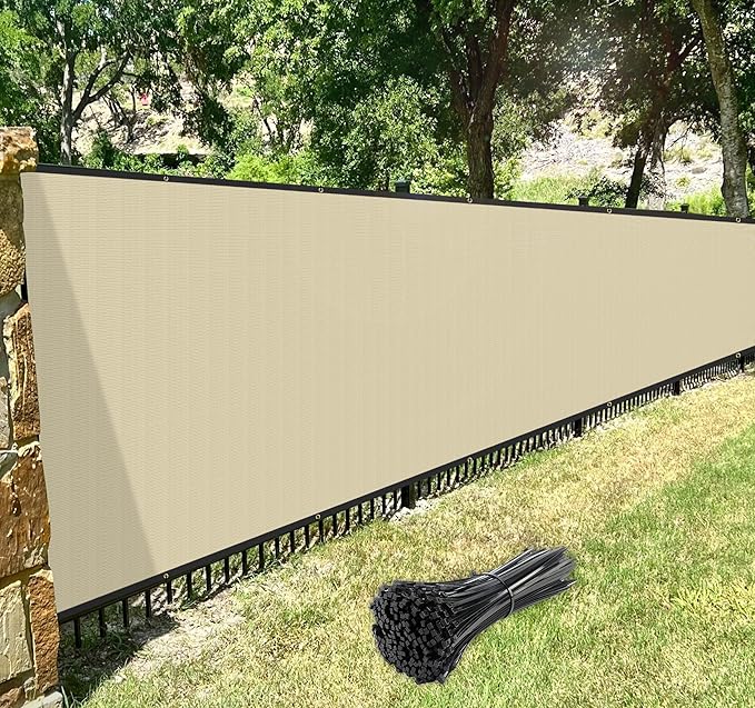 Windscreen4less Privacy Fence Screen Heavy Duty Windscreen Fencing Mesh Fabric Shade Net Cover with Brass Grommtes for Outdoor Wall Garden Yard Pool Deck, 8'x2' Beige